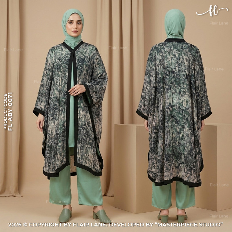 Semi-Long Printed 1 Button Kaftan Cape