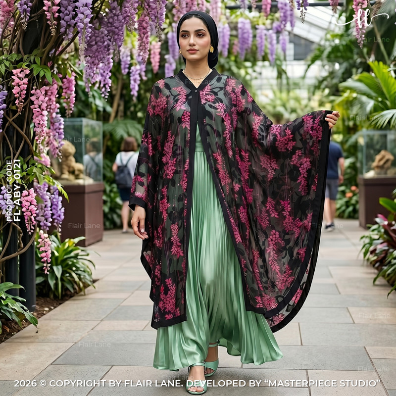 Semi-Long Printed 1 Button Kaftan Cape