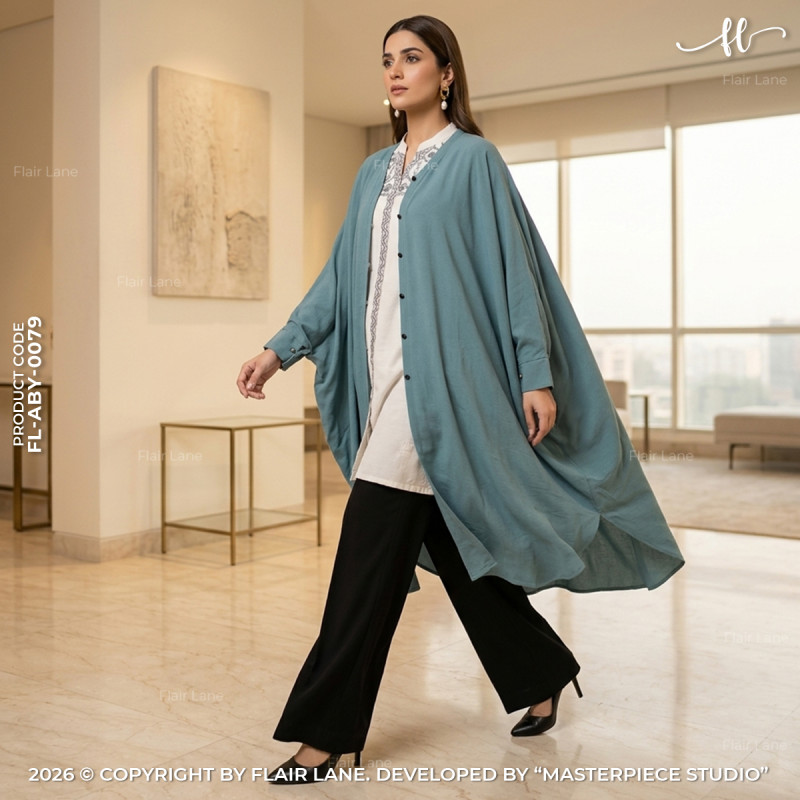 Semi-Long 6 Button Kaftan Cape with Cuffed Sleeve