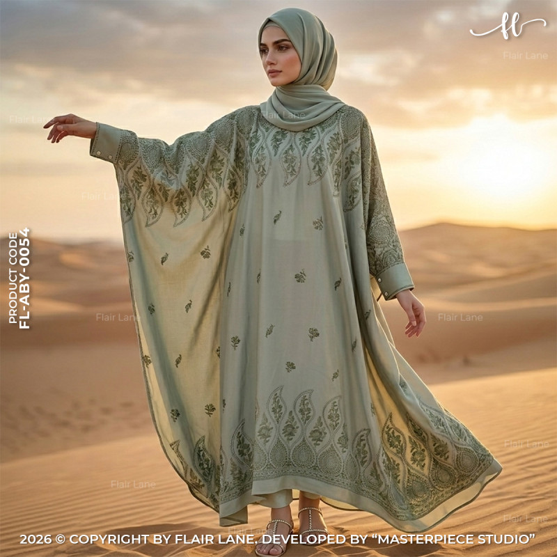 Kaftan Abaya with Two Button Cuffs & Matching Hijab