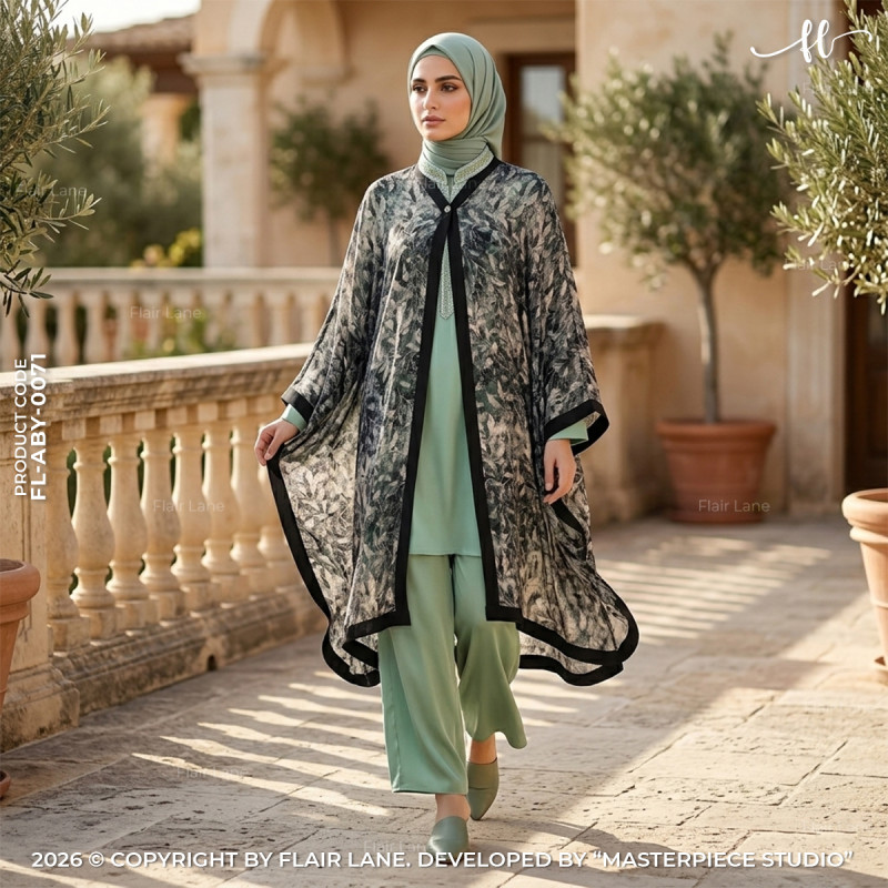 Semi-Long Printed 1 Button Kaftan Cape