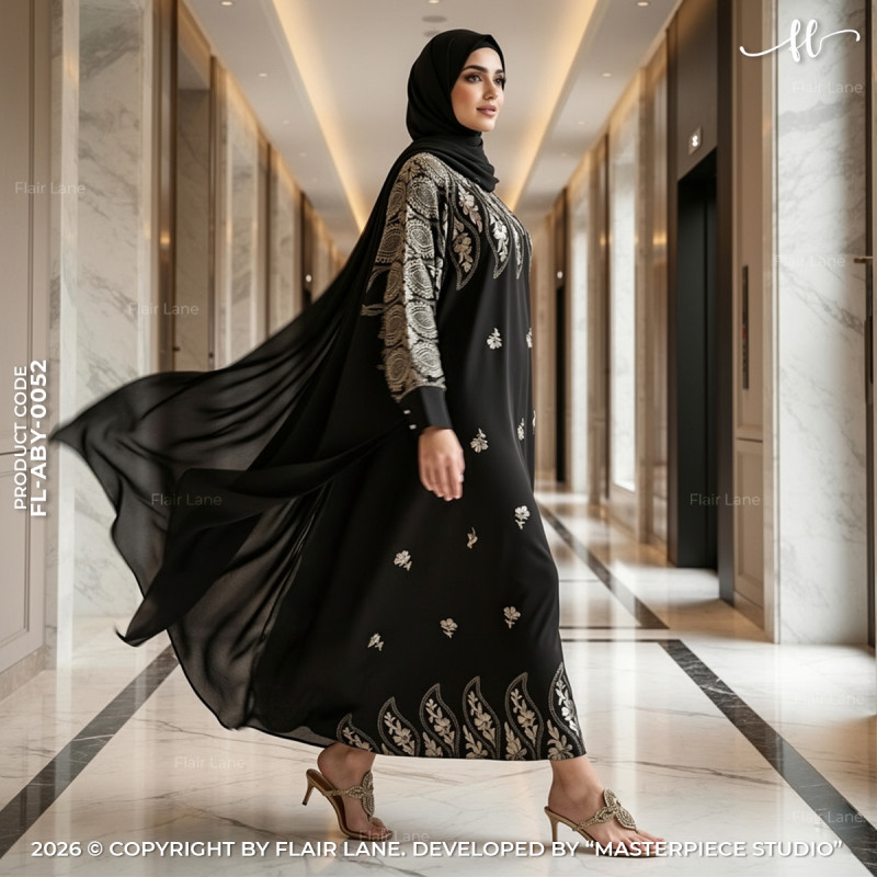 Kaftan Abaya with Two Button Cuffs & Matching Hijab