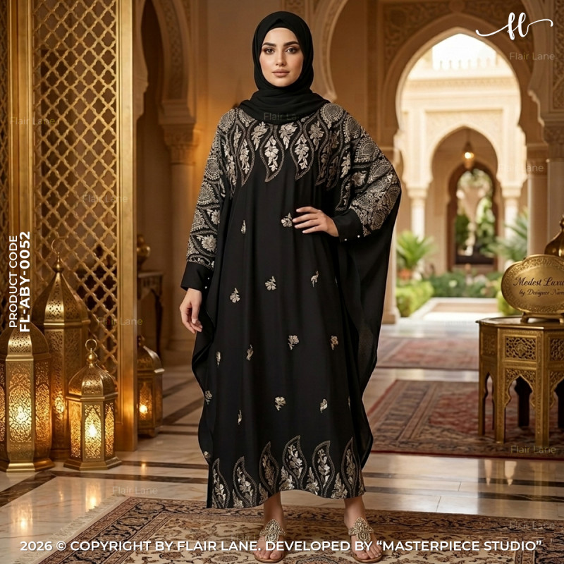Kaftan Abaya with Two Button Cuffs & Matching Hijab