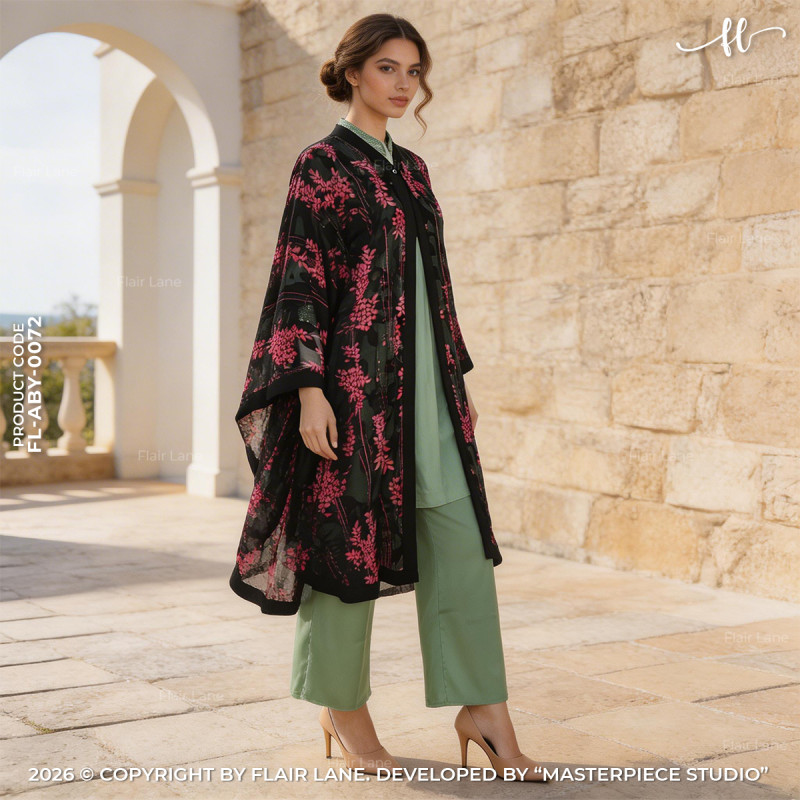 Semi-Long Printed 1 Button Kaftan Cape