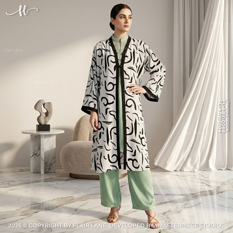 Semi-Long Printed 3 Button Cape with Long Sleeve
