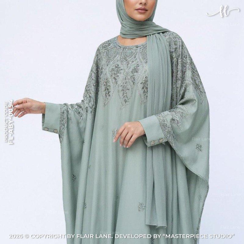 Kaftan Abaya with Two Button Cuffs & Matching Hijab