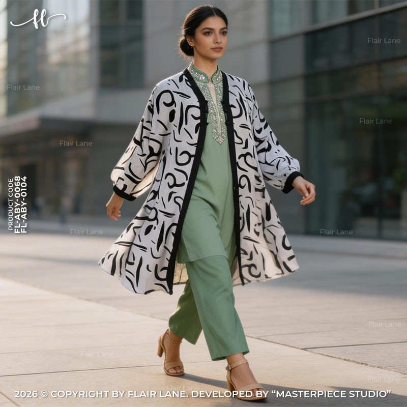 Semi-Long Printed 3 Button Cape with Long Sleeve