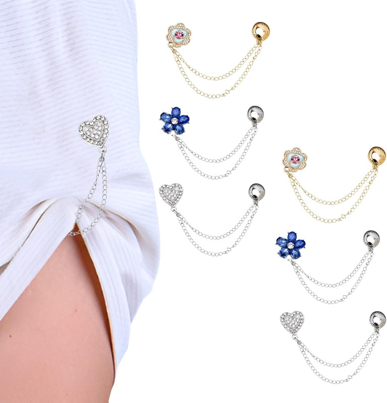 6 Pack Magnetic Clothing Clip–Elegant Shirt Clips for Women, Magnet Clothing Pins with Decorative Chain, Strong Hem Holder