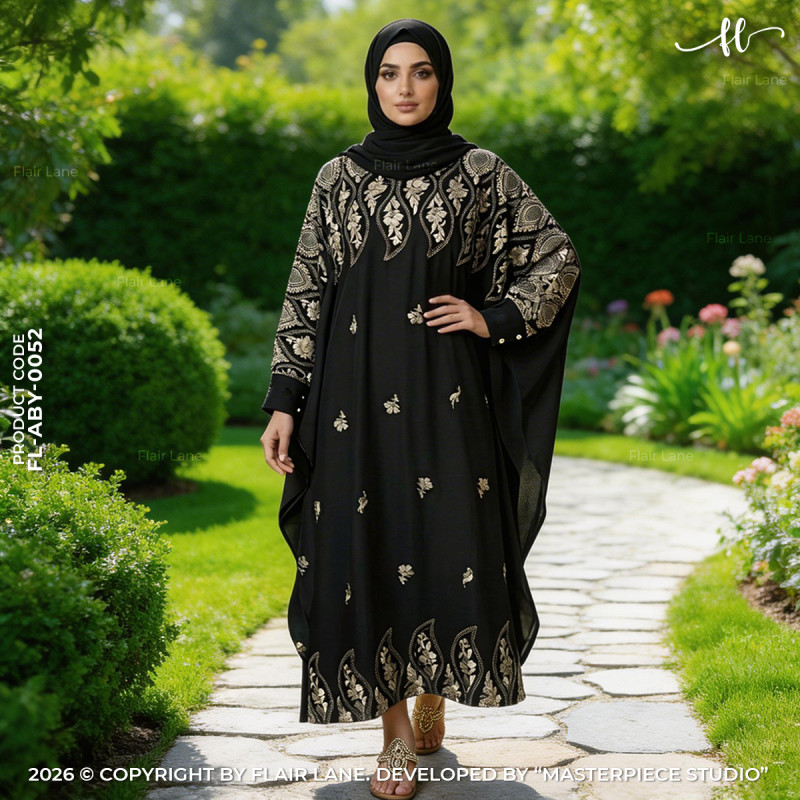 Kaftan Abaya with Two Button Cuffs & Matching Hijab