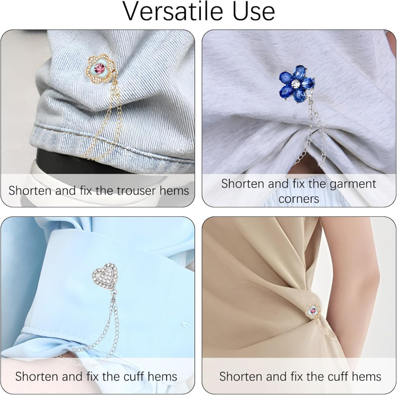 6 Pack Magnetic Clothing Clip–Elegant Shirt Clips for Women, Magnet Clothing Pins with Decorative Chain, Strong Hem Holder