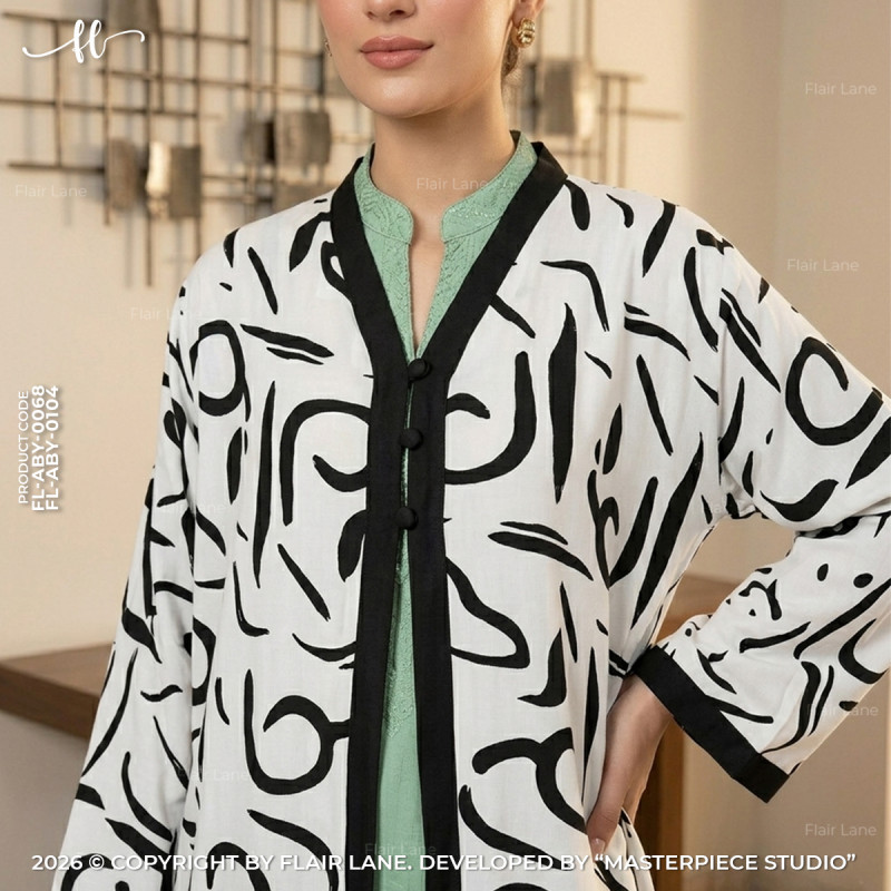 Semi-Long Printed 3 Button Cape with Long Sleeve