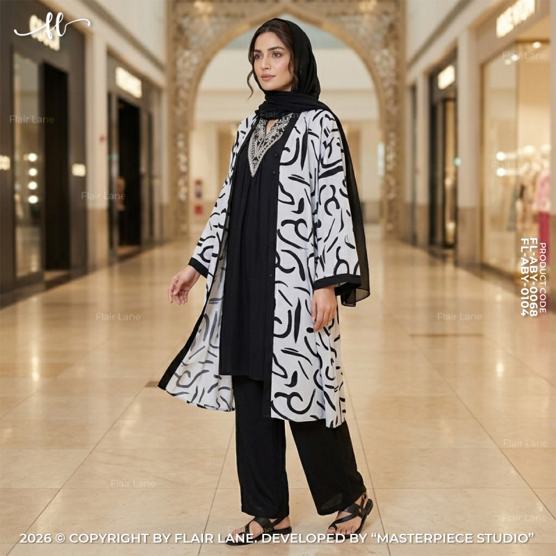 Semi-Long Printed 3 Button Cape with Long Sleeve