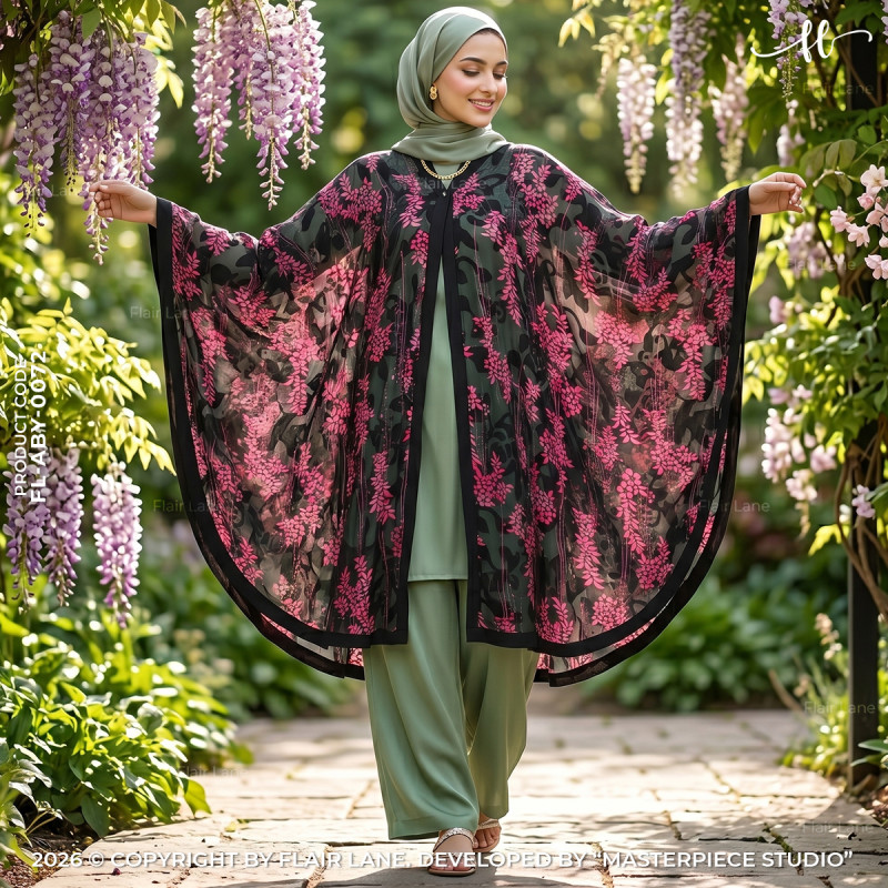 Semi-Long Printed 1 Button Kaftan Cape