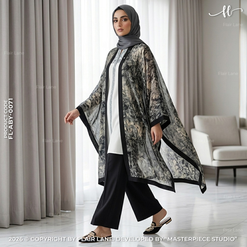Semi-Long Printed 1 Button Kaftan Cape
