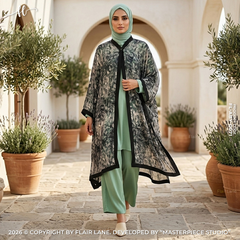 Semi-Long Printed 1 Button Kaftan Cape
