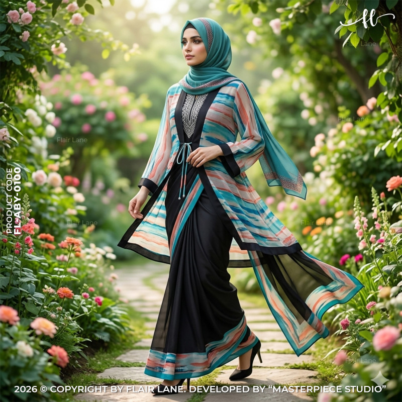 Semi-Long Printed Koti w/Long Slv