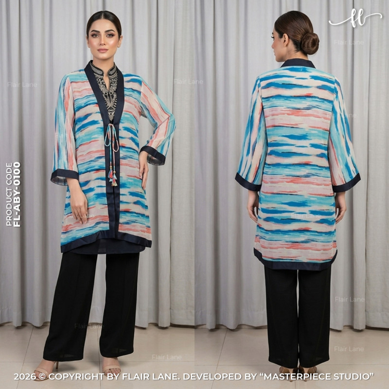 Semi-Long Printed Koti w/Long Slv