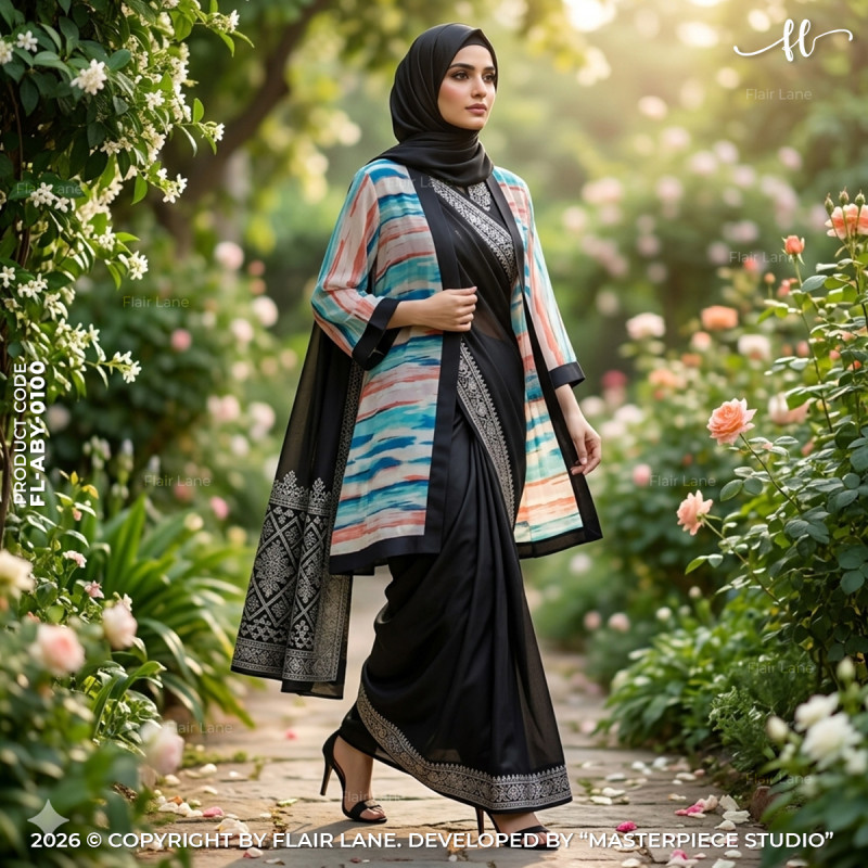 Semi-Long Printed Koti w/Long Slv