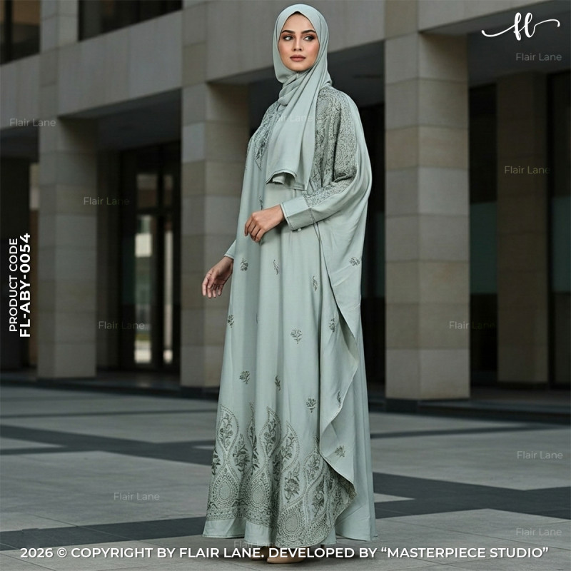 Kaftan Abaya with Two Button Cuffs & Matching Hijab