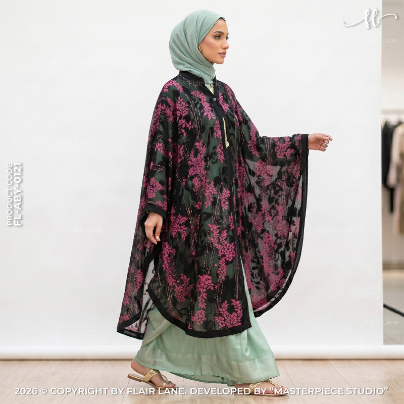Semi-Long Printed 1 Button Kaftan Cape