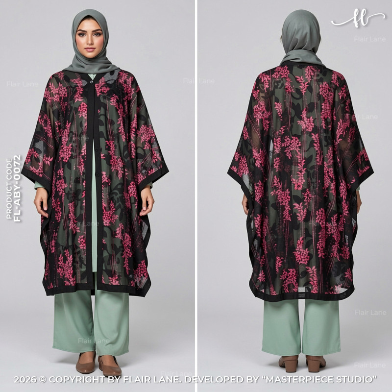 Semi-Long Printed 1 Button Kaftan Cape